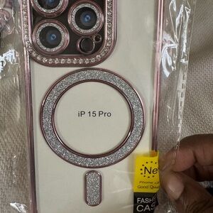 Pink and Silver Glitter iPhone 15 Pro Case with Camera Protection
